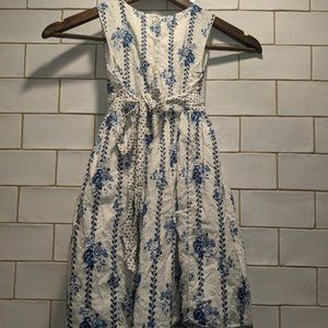 Laura Ashley 6X Girl's formal blue and white floral dress with raised texture.